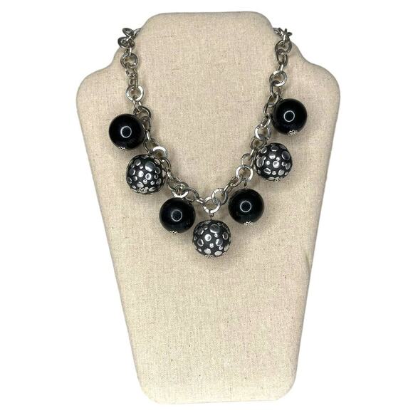 Silver And Black Choker Dangle Necklace Chunky Statement Necklace - Picture 10 of 10